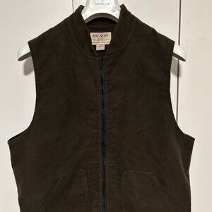 Filson Vest Liner Brown Full Zip Moleskin Hunting Casual Made in USA - Large